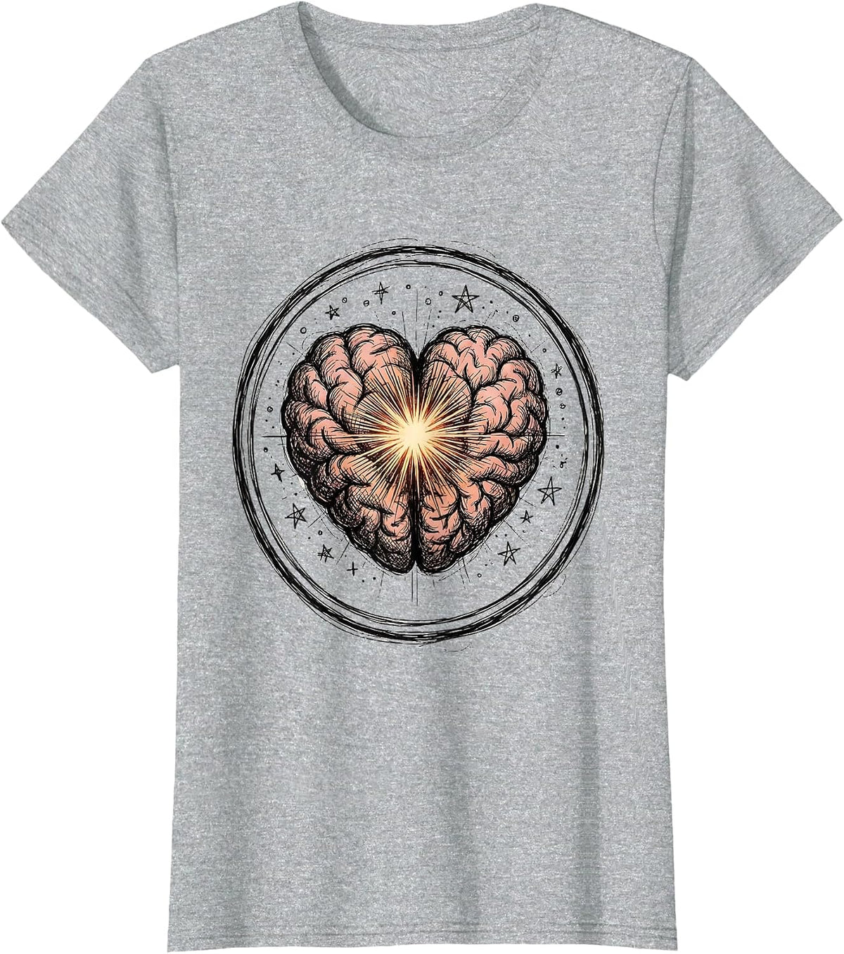 Sped Teacher Heart Brain Glowing Core Graphic T-Shirt - Heather Grey