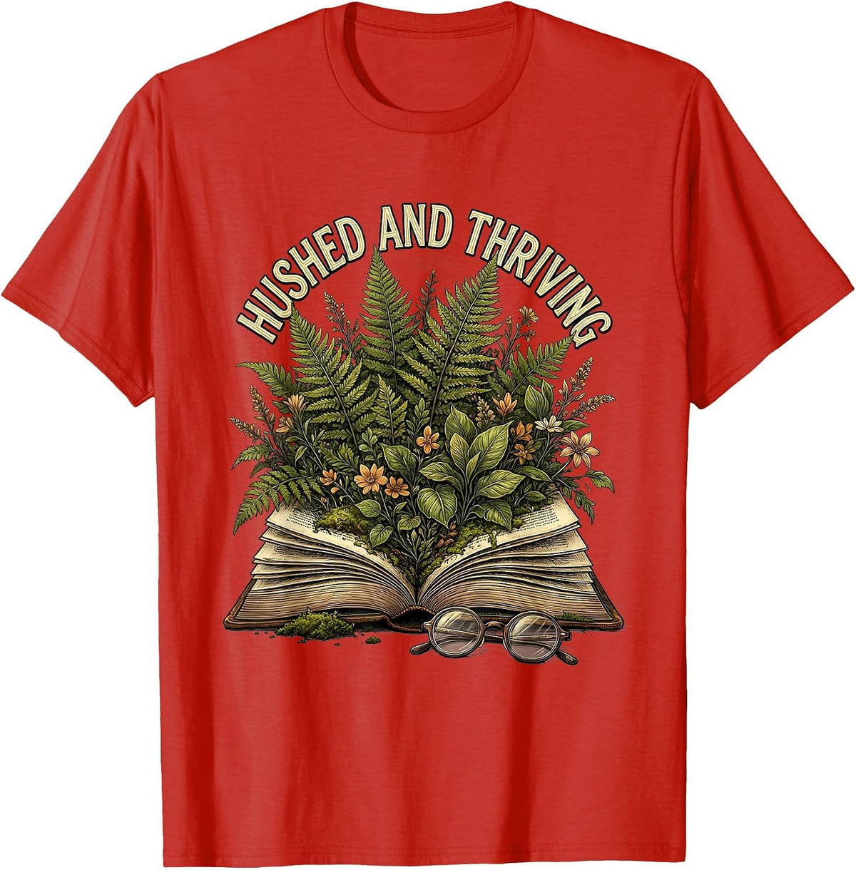 Men's Hushed and Thriving Librarian Graphic Design T-Shirt - Red
