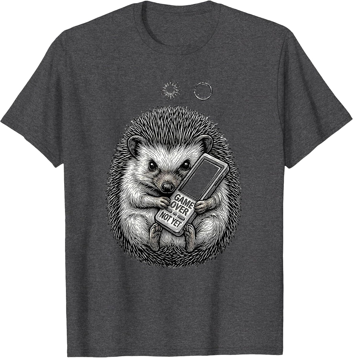 Men's Game Over, Not Yet Japanese Anime-Style Hedgehog Gamer Humor T-Shirt - Dark Heather Grey