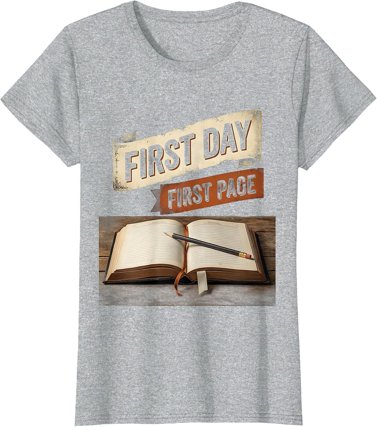 First Day, First Page Vintage English Literature Teacher T-Shirt - Heather Grey