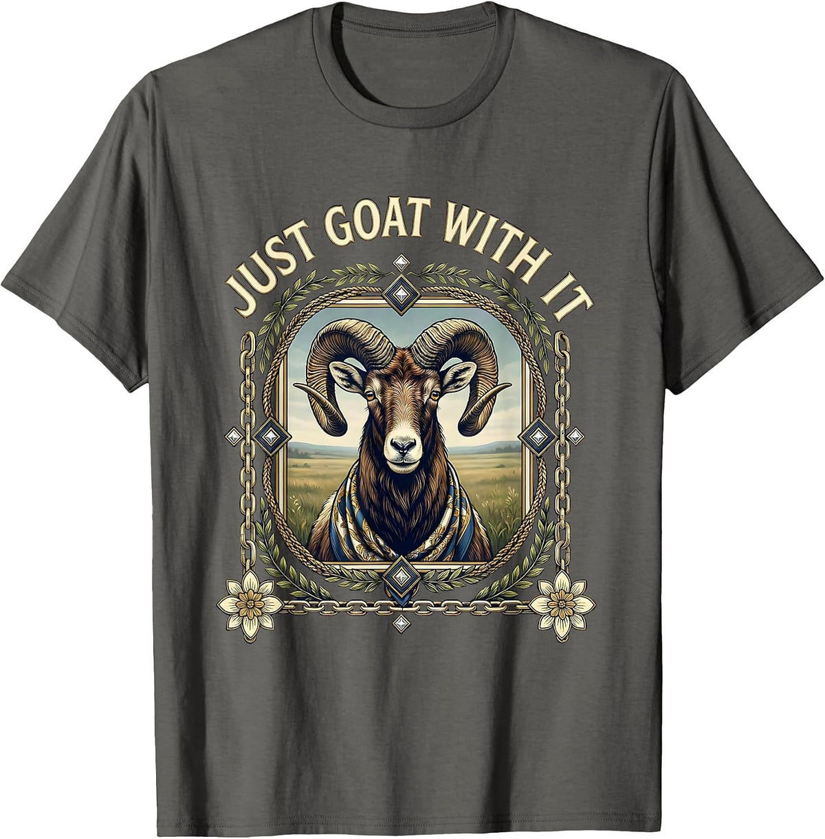 Just Goat With It Funny Goat Design T-Shirt - Asphalt Grey