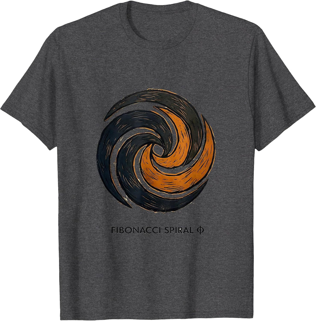 Fibonacci Spiral Φ Linocut Sacred Geometry Math Enthusiast T-Shirt - Dark Heather Grey
