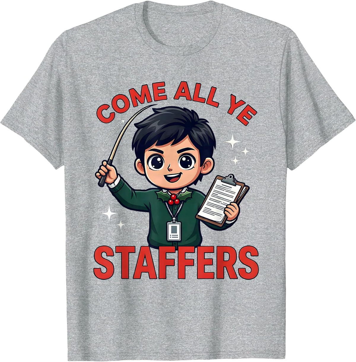 Men's COME ALL YE STAFFERS Funny Music Teacher Christmas T-Shirt - Heather Grey