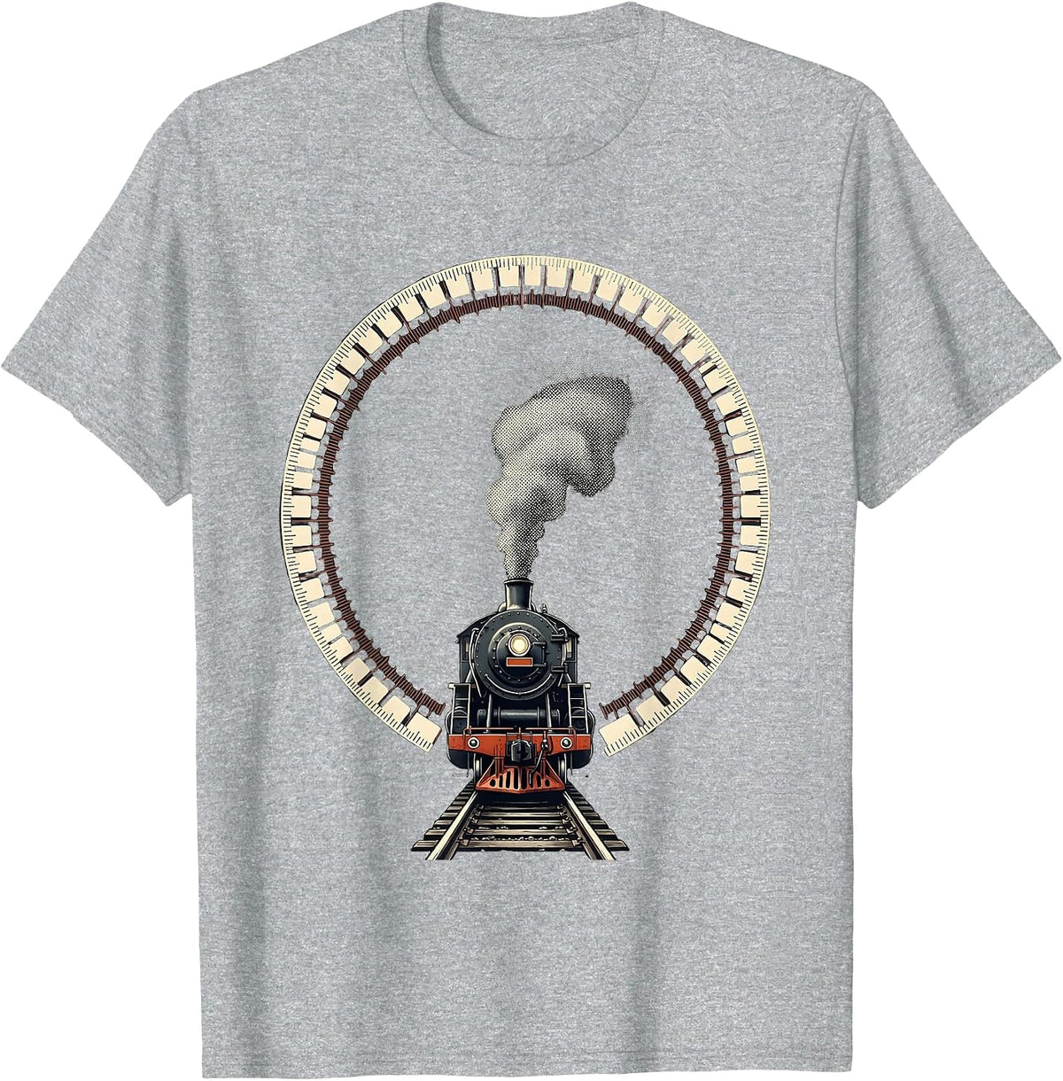 Men's Steam Locomotive Ring Train Enthusiast Railroad History T-Shirt - Heather Grey