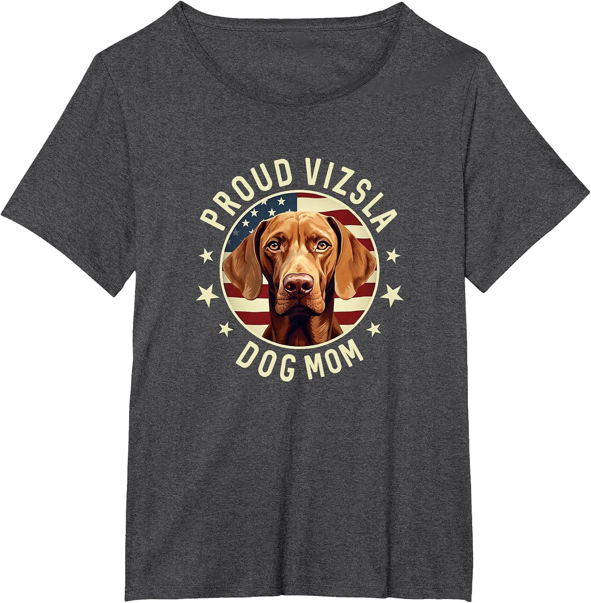 Vizsla Mom American Flag, Womens Proud Vizsla Mom T-Shirt - Dark Heather Grey