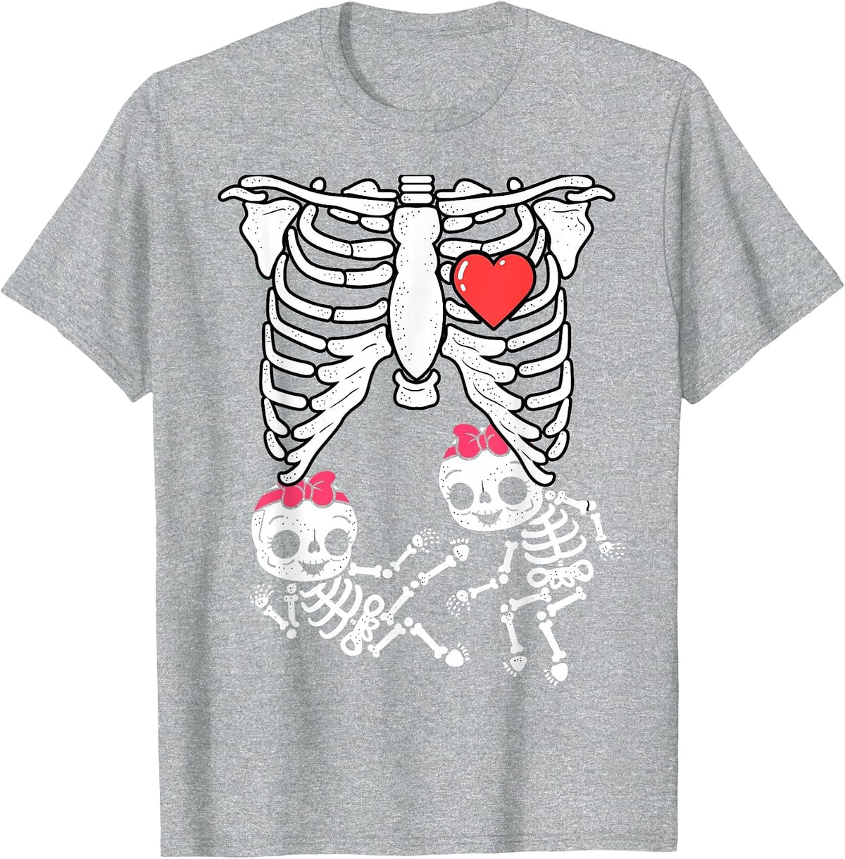 Skeleton Pregnancy Shirt Girl Twins X-Ray Pregnant Halloween T-Shirt - Heather Grey