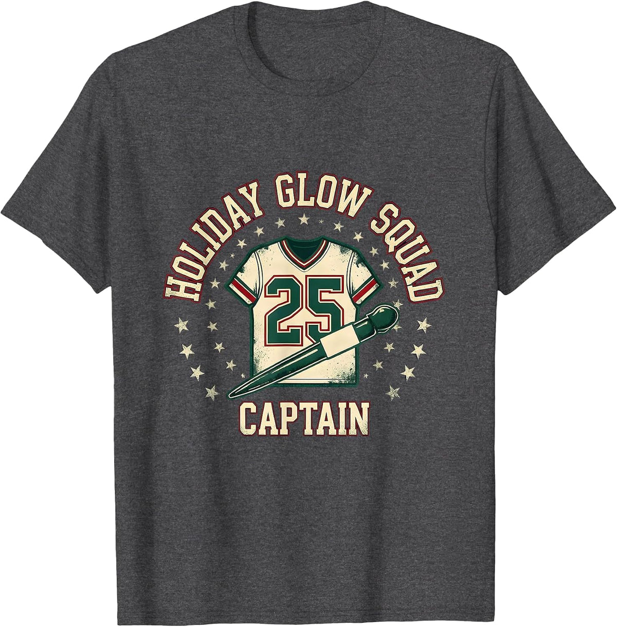 Men's Holiday Glow Squad Captain Sports Esthetician Dermatology T-Shirt - Dark Heather Grey