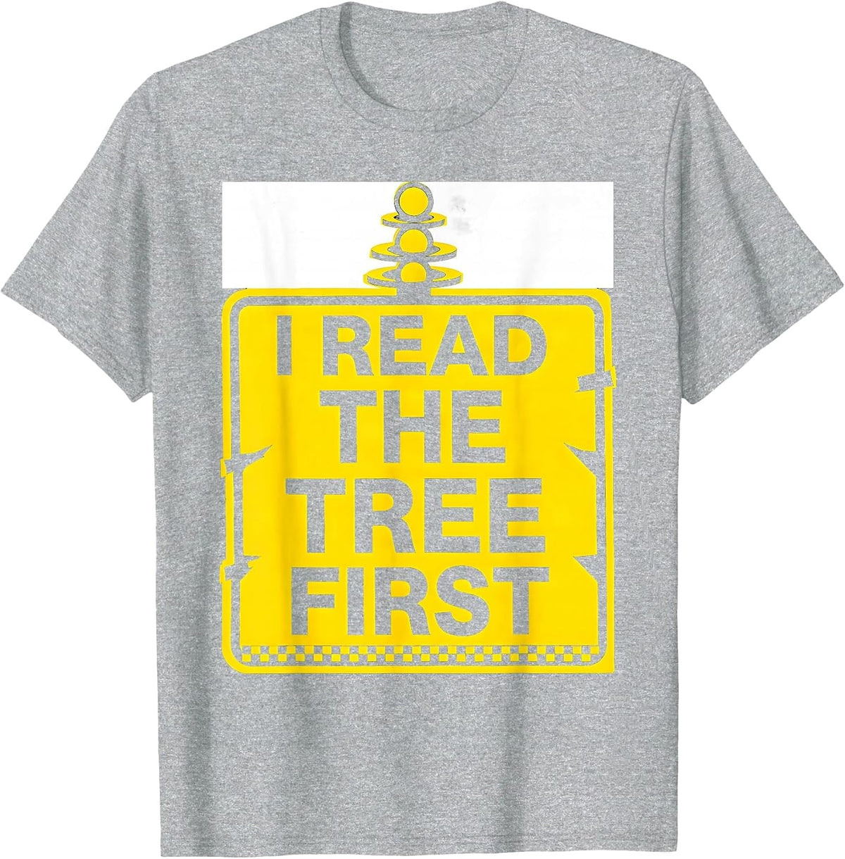 Men's I Read The Tree First Stencil Graphic Drag Racing Checkered T-Shirt - Heather Grey