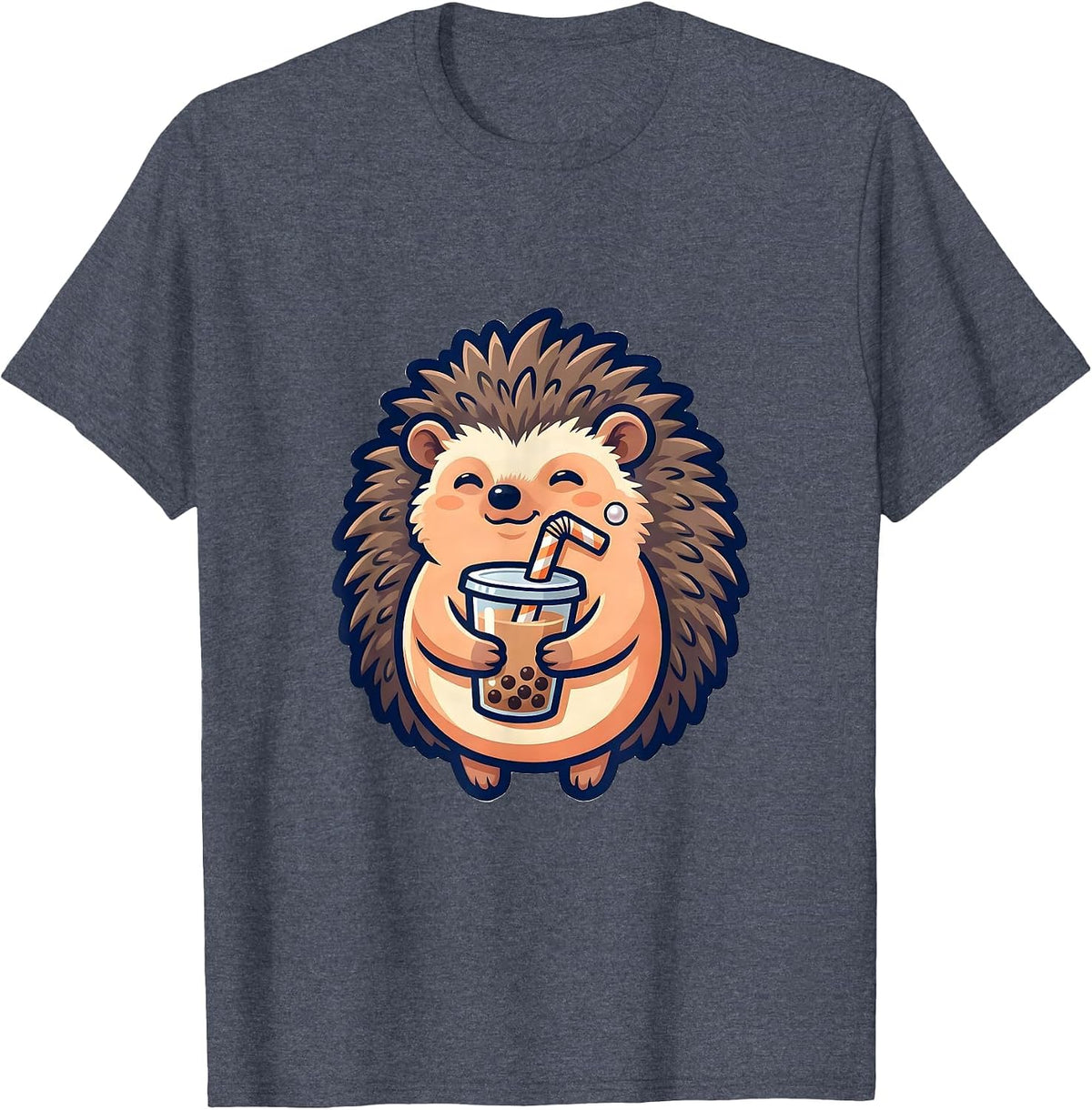 Round Chibi Hedgehog Boba Tea Kawaii Anime Lover T-Shirt - Heather Blue