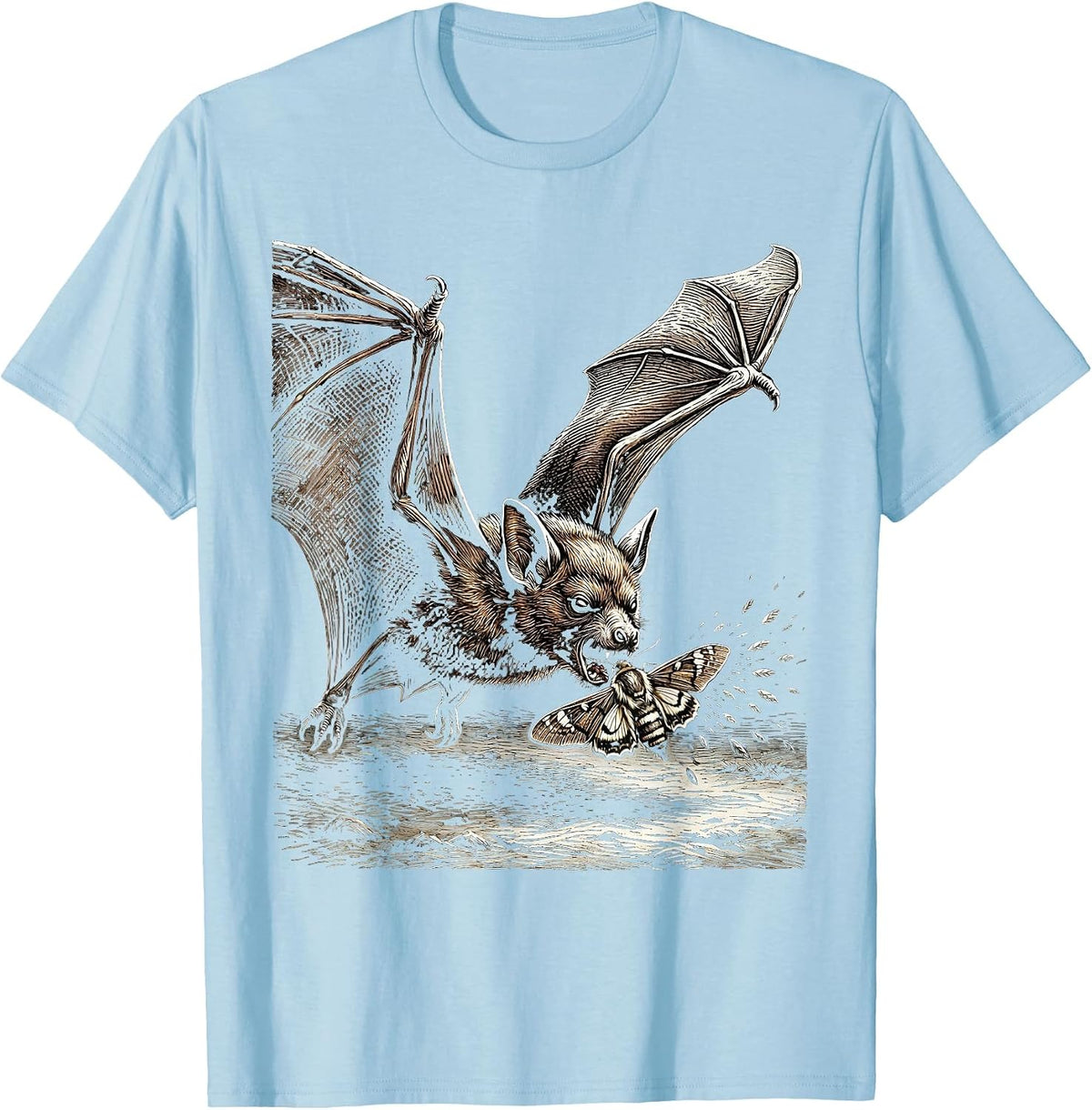 Men's Big Brown Bat Bold Relief Vintage Gothic Halloween Bat Lover T-Shirt - Baby Blue