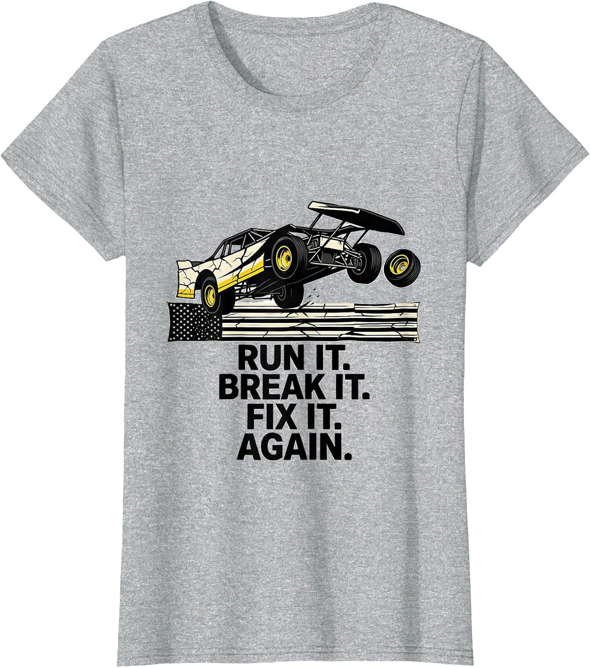 Run It. Break It. Fix It. Again. Stencil Graphic RC Racing T-Shirt - Heather Grey