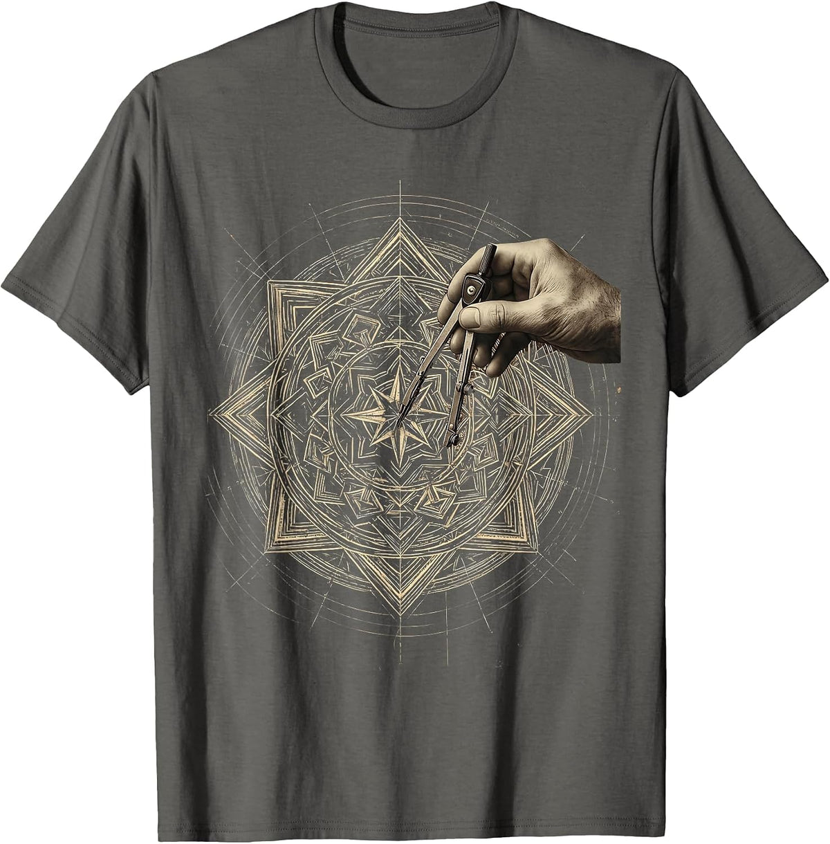 Math Teacher Geometric Mandala Art Design T-Shirt - Asphalt Grey