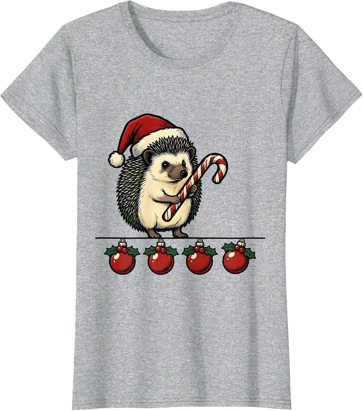 Women's Cheerful Hedgehog Holiday Pajama Family Matching Fun T-Shirt - Heather Grey