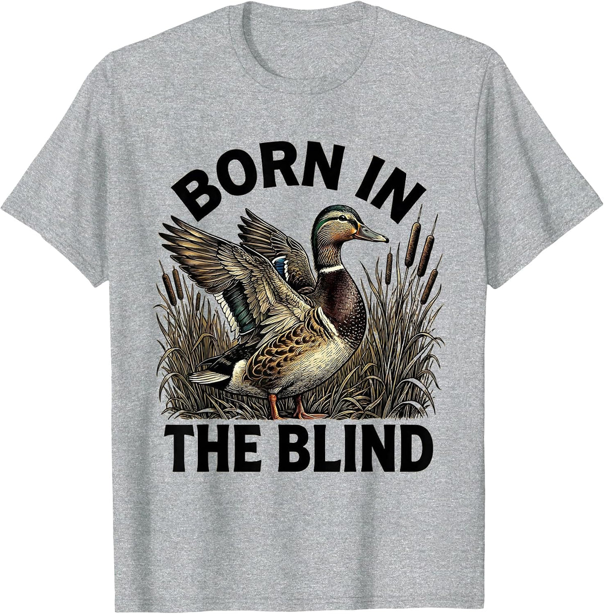 Men's Born in the Blind Duck Camo Hunting Design T-Shirt - Heather Grey