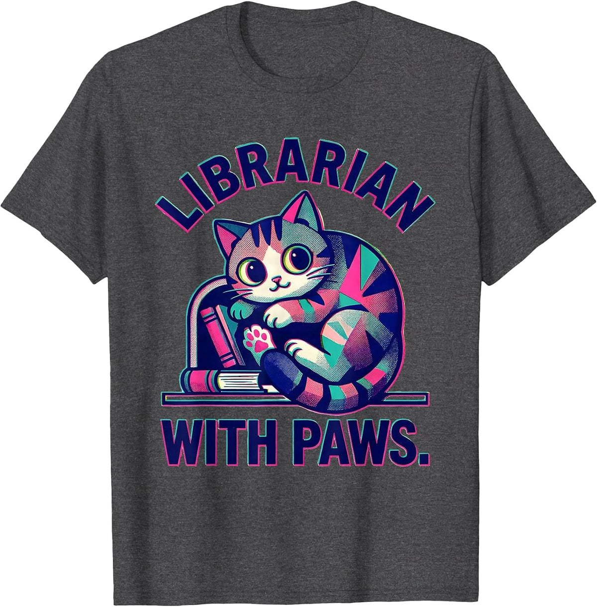 Men's Librarian With Paws Kawaii Cat Lover Cute Library Gift T-Shirt - Dark Heather Grey