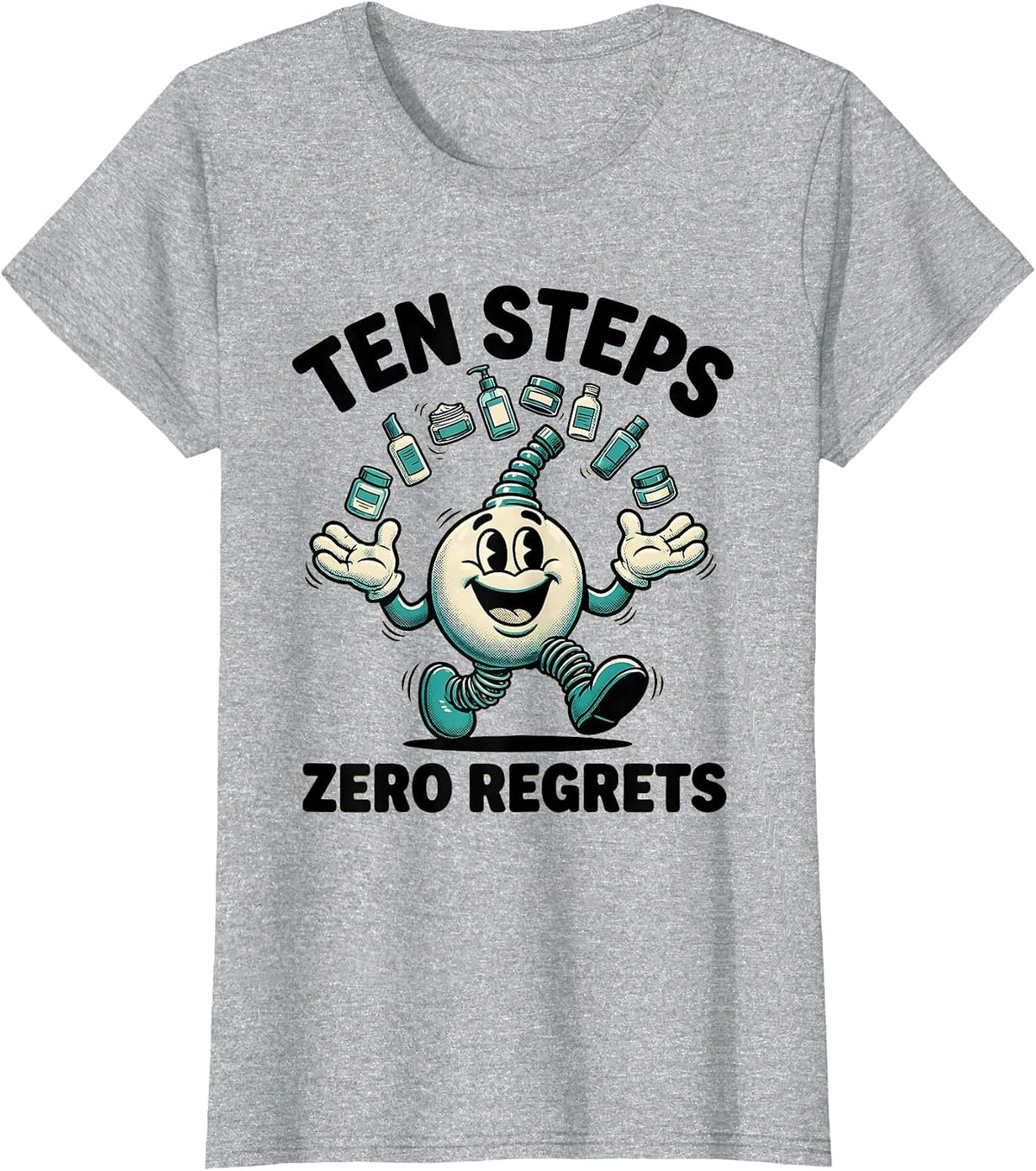 Women's K-Beauty Ten Steps Zero Regrets Skincare Design T-Shirt - Heather Grey