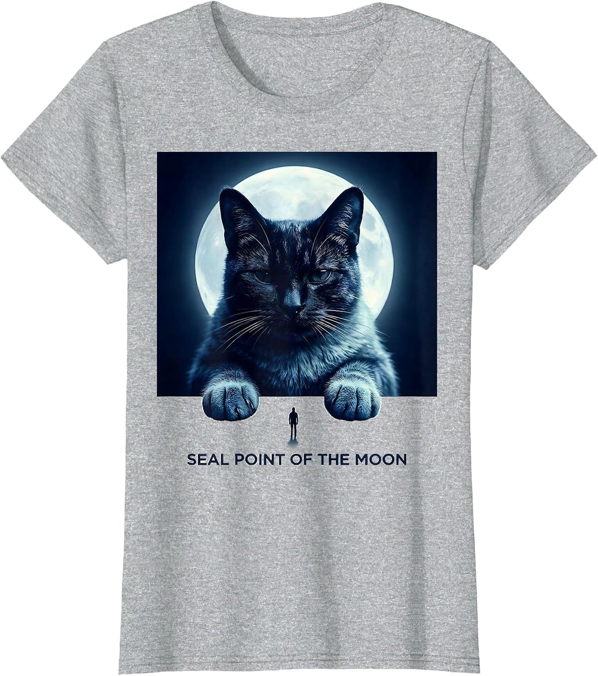Women's Seal Point Of The Moon Funny Siamese Cat Lover Retro Design T-Shirt - Heather Grey