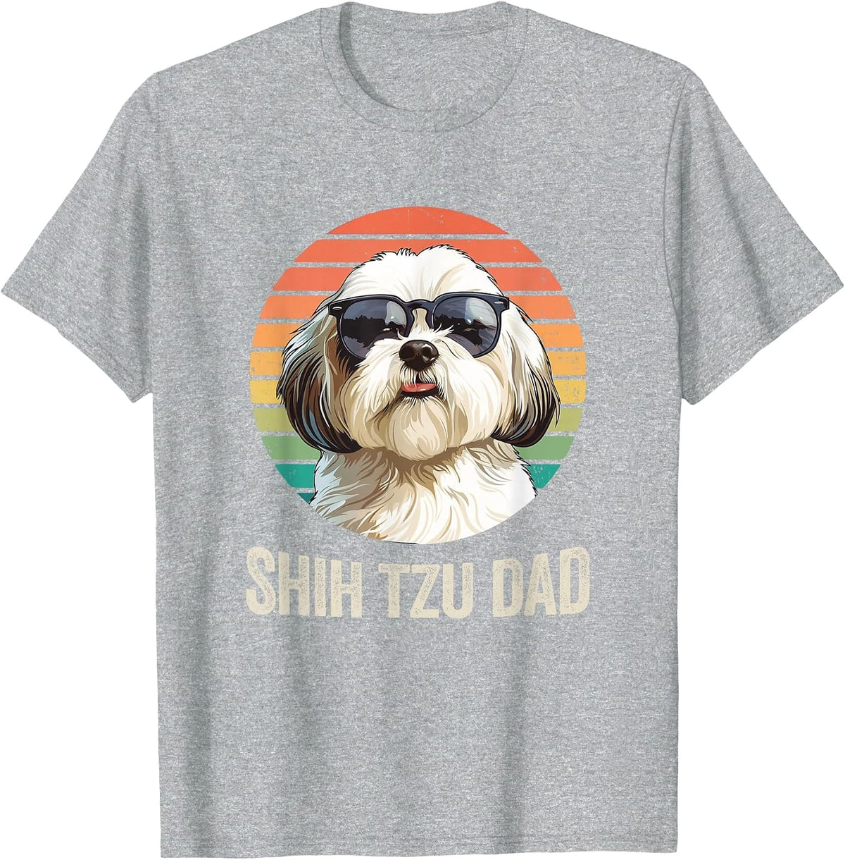 Vintage Shih Tzu Dad Fathers Day for Dog Lover Funny T-Shirt - Heather Grey