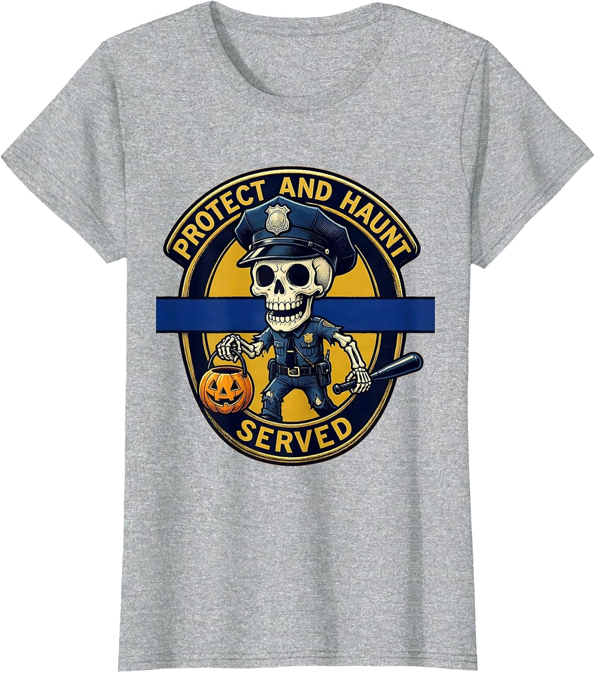 Protect and Haunt Served Halloween Thin Blue Line T-Shirt - Heather Grey