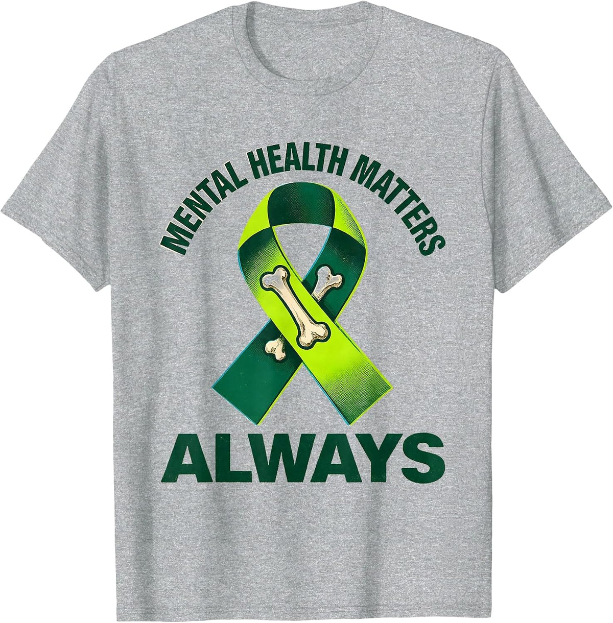 Men's Mental Health Matters Always Supportive Awareness Ribbon T-Shirt - Heather Grey