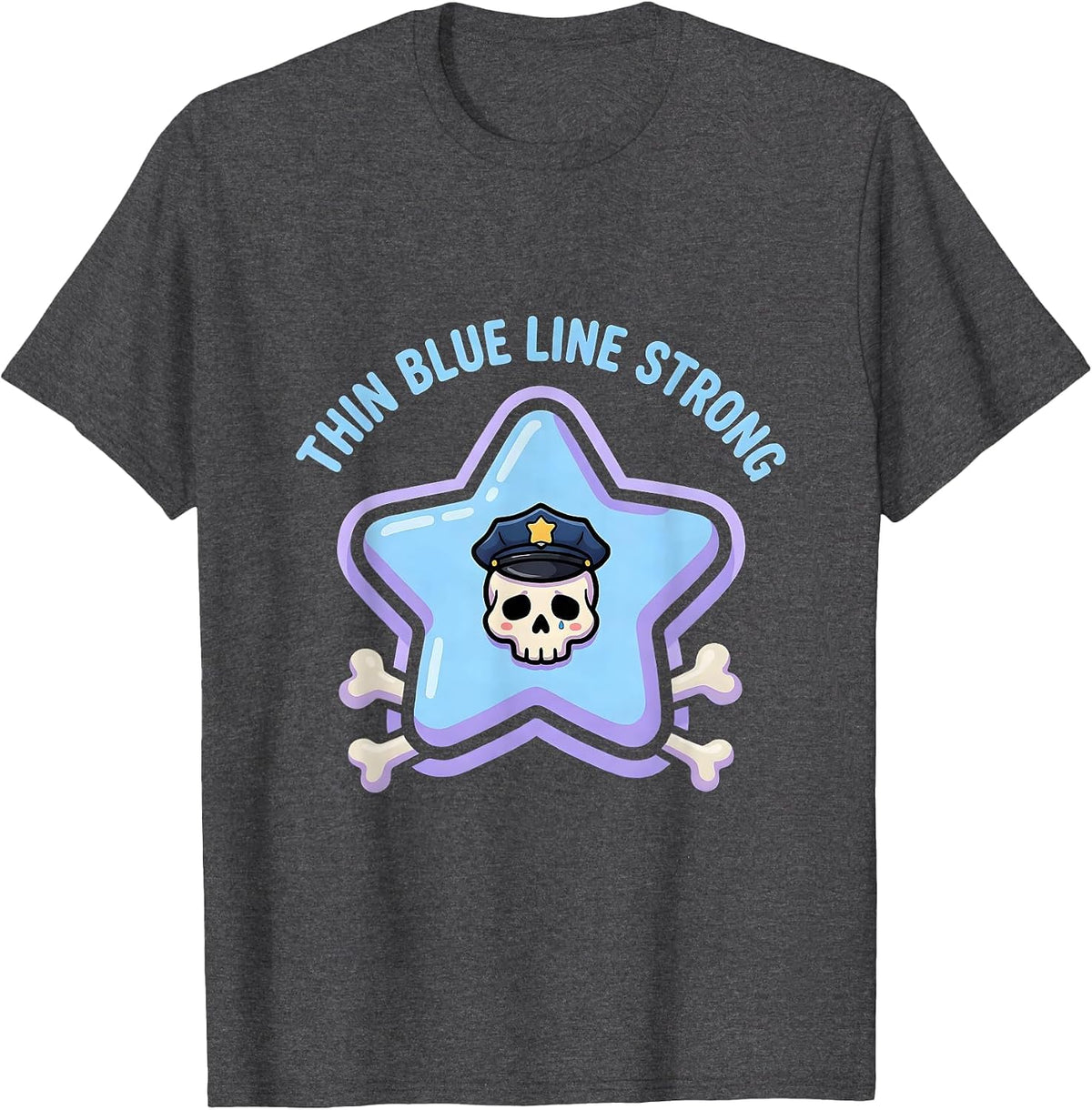 Thin Blue Line Strong Law Enforcement Design T-Shirt - Dark Heather Grey