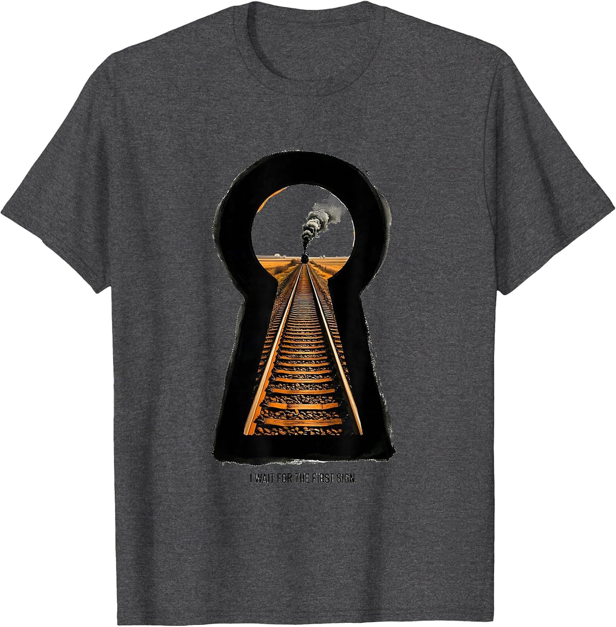 Men's I Wait For The First Sign Retro Steam Locomotive Train T-Shirt - Dark Heather Grey