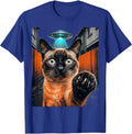Startled Siamese Cat UFO Alien Selfie Funny Cat Gifts T-Shirt - Royal Blue