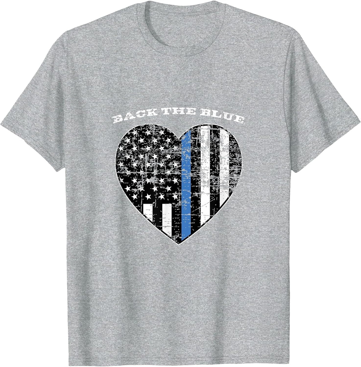 Back the Blue Thin Blue Line American Flag Police Support T-Shirt - Heather Grey