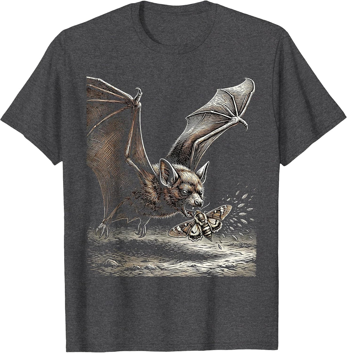 Men's Big Brown Bat Bold Relief Vintage Gothic Halloween Bat Lover T-Shirt - Dark Heather Grey
