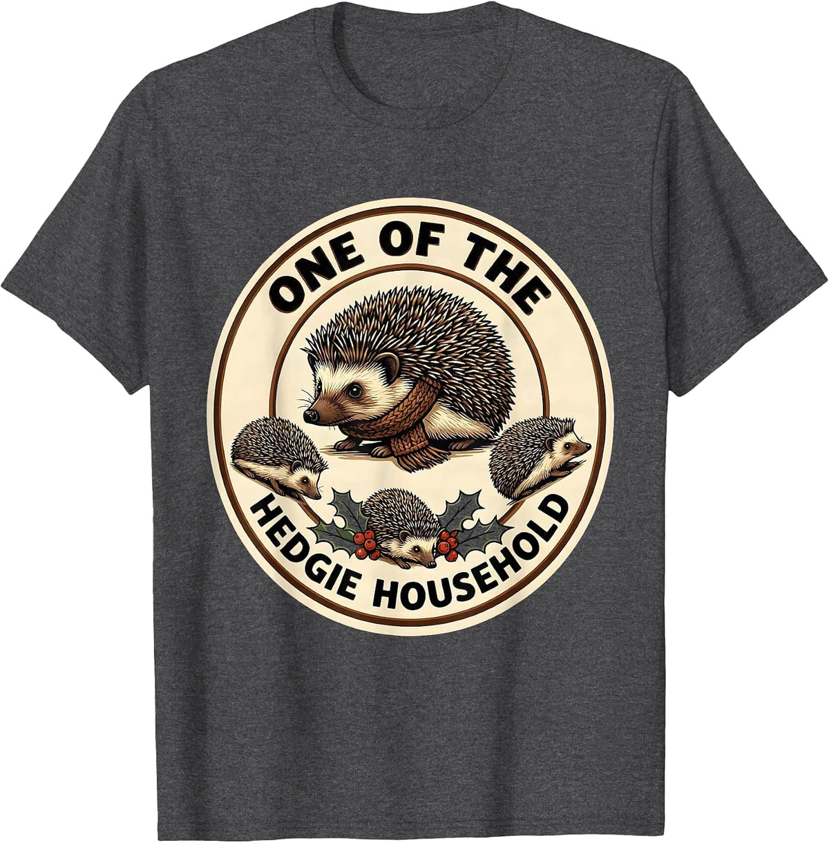 Men's One Of The Hedgie Household Cute Hedgehog Christmas Family T-Shirt - Dark Heather Grey