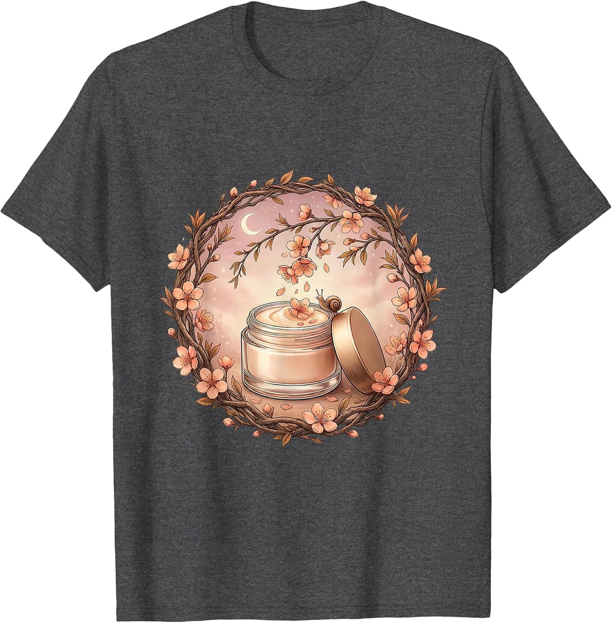 K-Beauty Peach Blossom Moisturizer Skincare Art T-Shirt - Dark Heather Grey