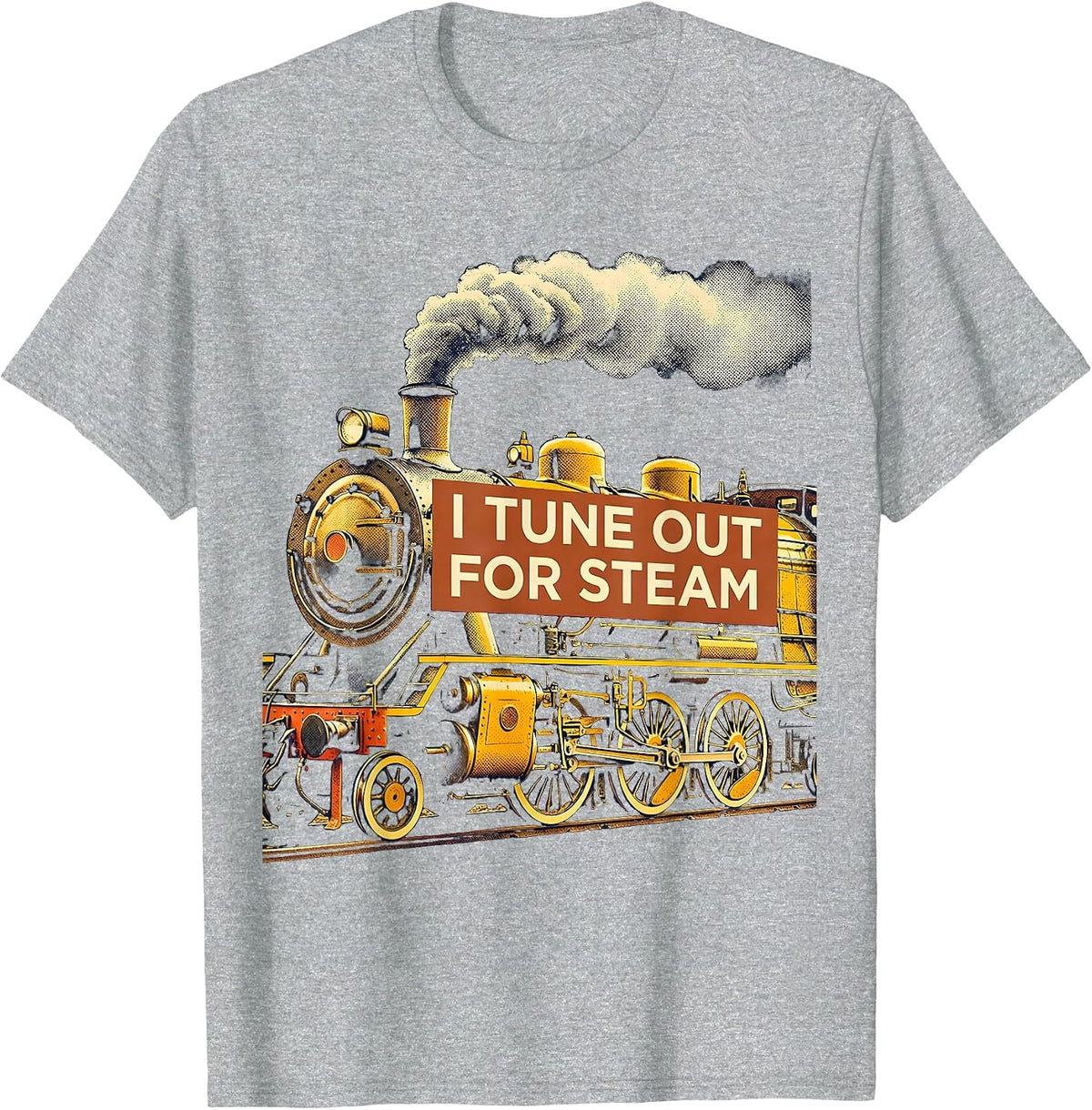 Men's I Tune Out For Steam Vintage Steam Locomotive Train T-Shirt - Heather Grey