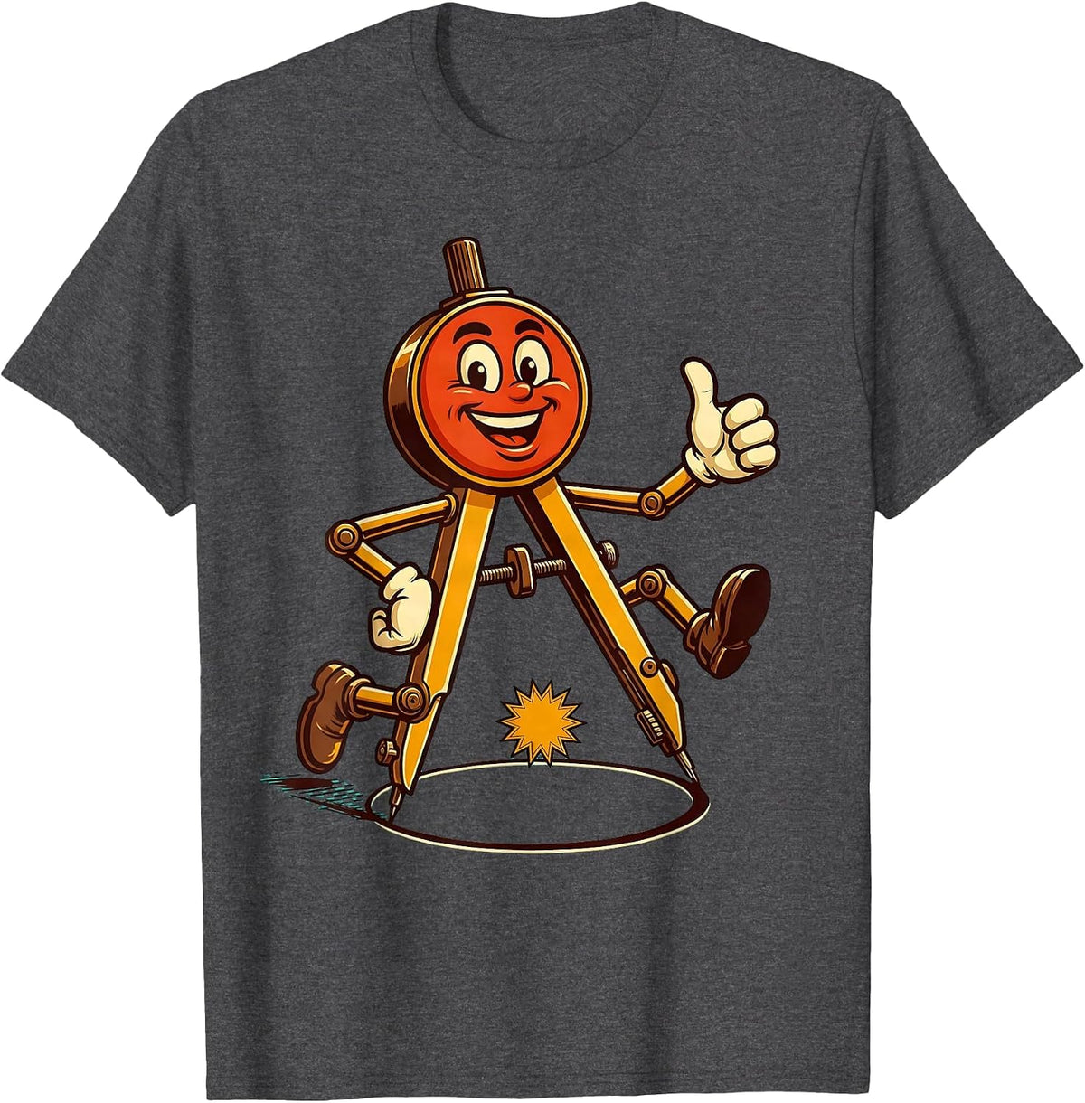 Men's Neon Compass Teacher Glowing Circle Art T-Shirt - Dark Heather Grey