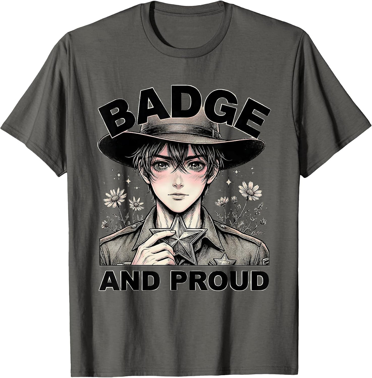 Men's Badge and Proud Sheriff Graphic Design T-Shirt - Asphalt Grey