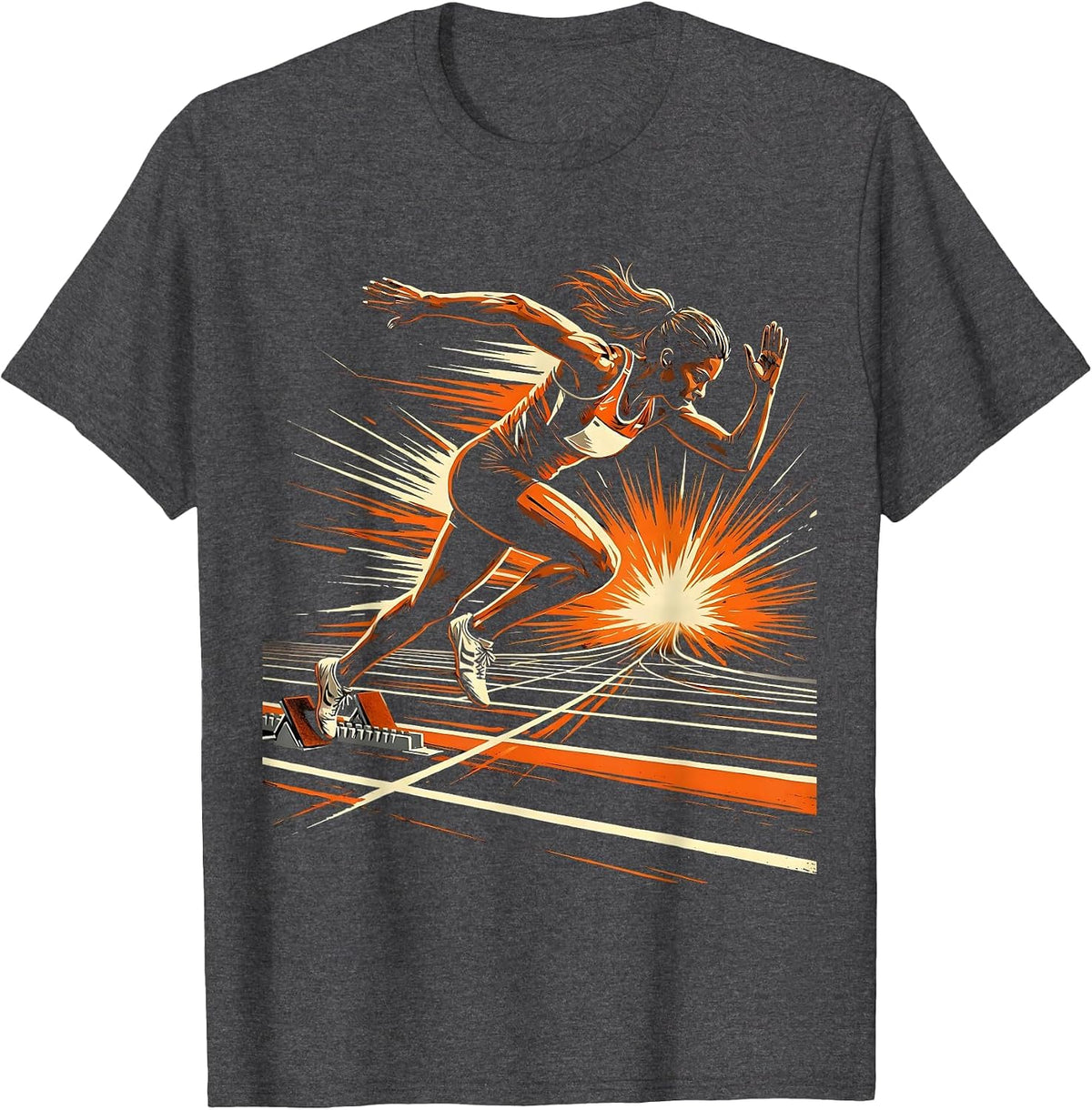 Sprinter Exploding Out of Starting Blocks T-Shirt - Dark Heather Grey