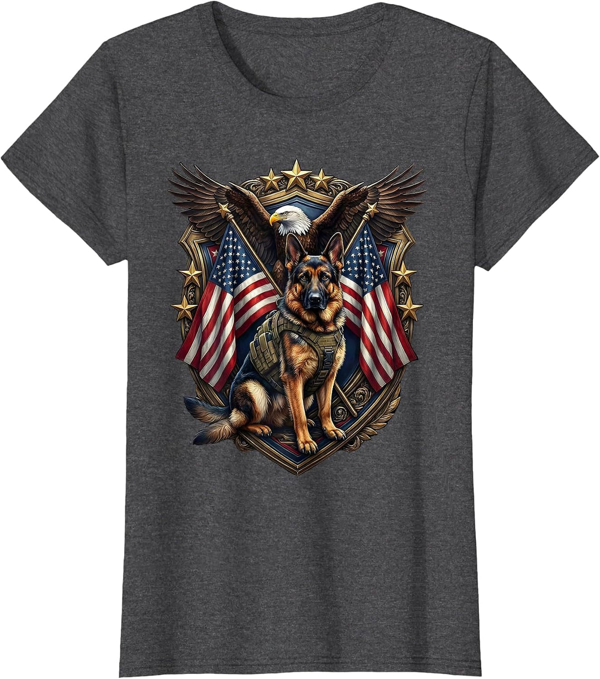 Women's K9 Tactical Dog Back the Blue Illustration T-Shirt - Dark Heather Grey