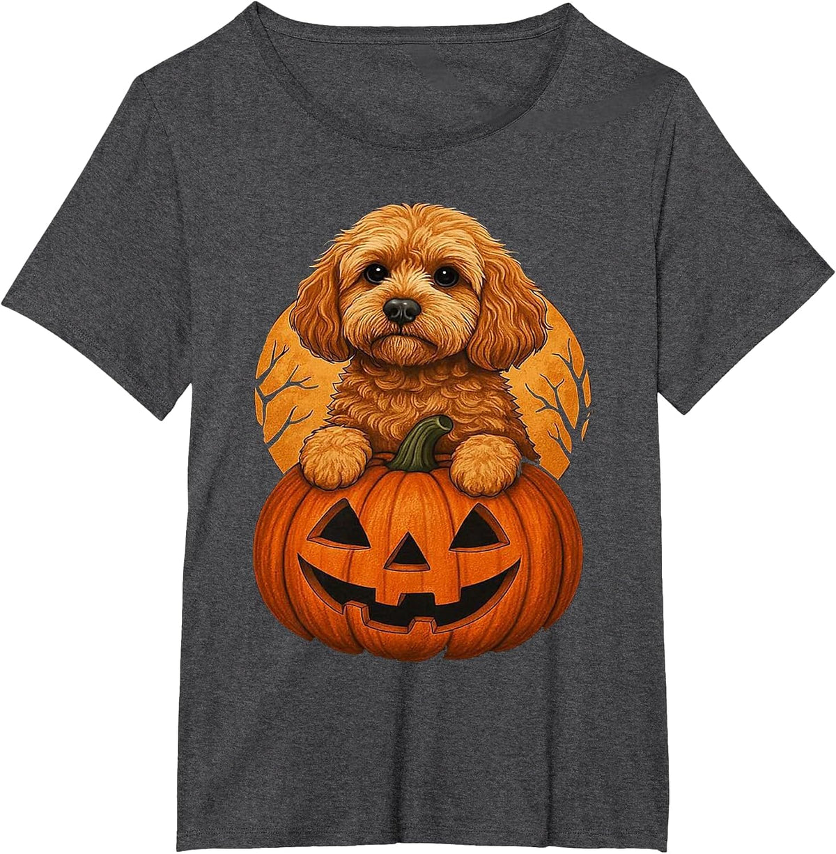 Cavapoo Pumpkin Halloween Toddler Kids Men Women T-Shirt - Dark Heather Grey