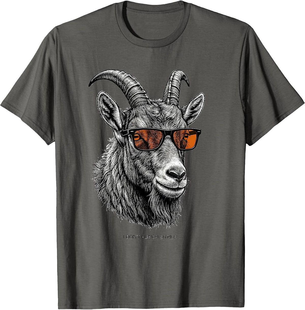 I Don't Flinch Either Cool Mountain Goat Wearing Sunglasses T-Shirt - Asphalt Grey