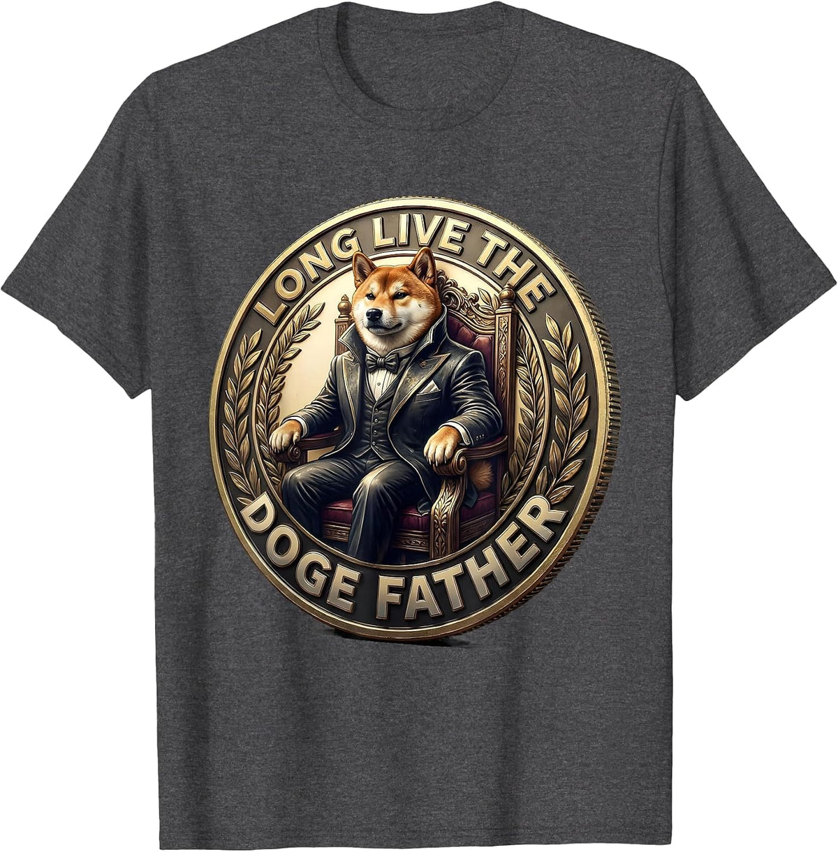 Long Live The Doge Father Crypto Meme Design T-Shirt - Dark Heather Grey