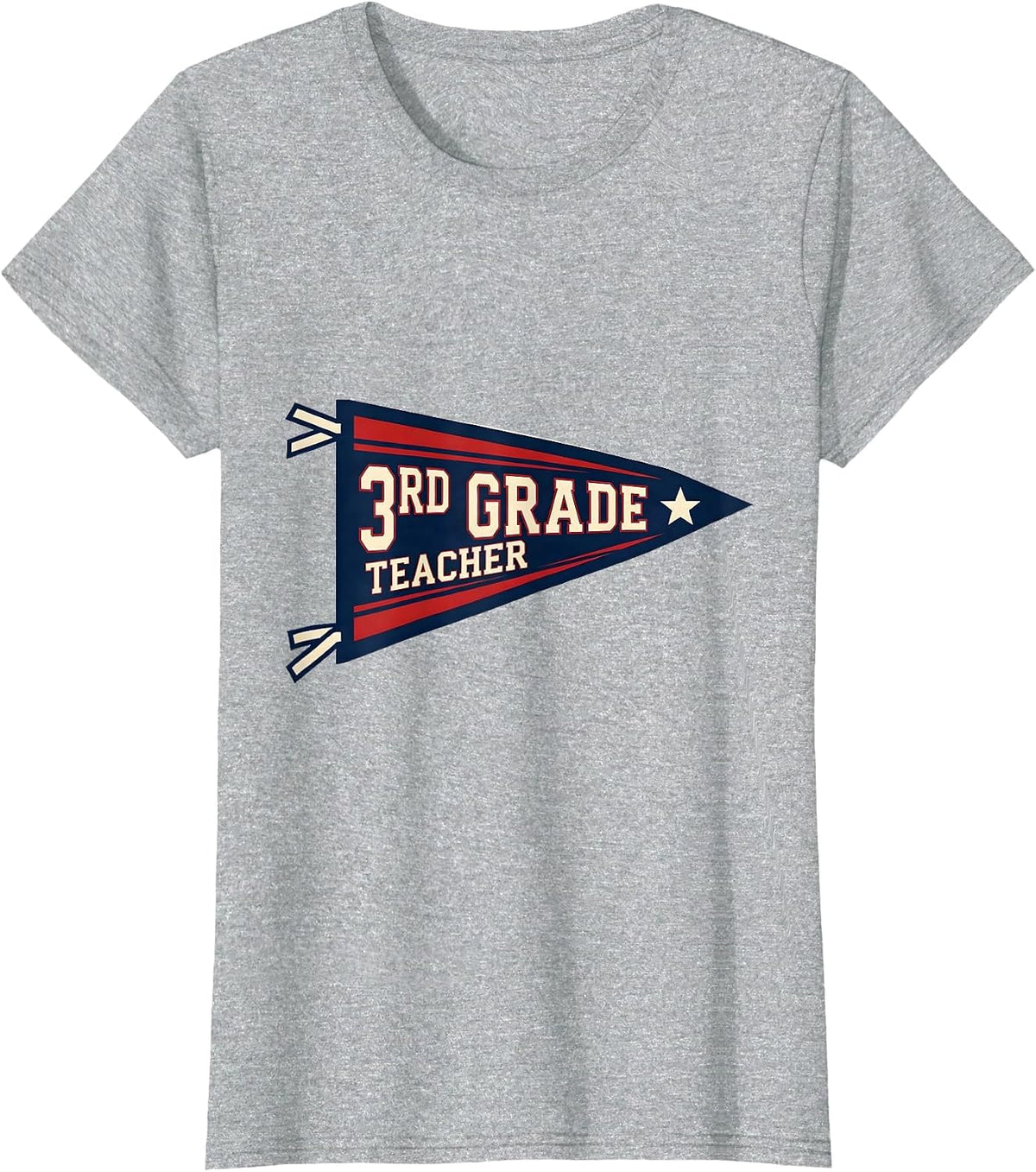 Women's 3rd Grade Teacher Sports Preppy Back to School Pennant Flag T-Shirt - Heather Grey