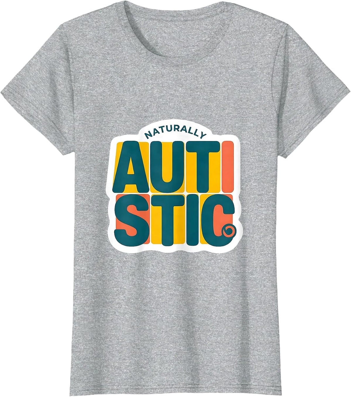 Naturally Autistic Neurodiversity ADHD Puzzle Piece Sticker T-Shirt - Heather Grey
