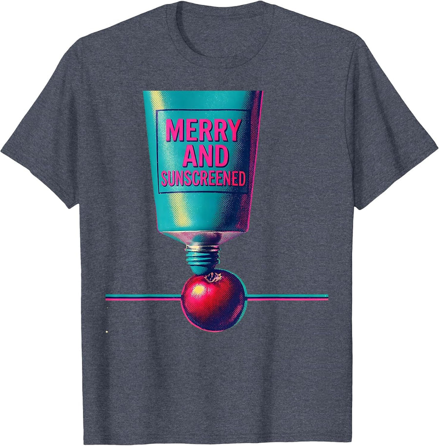 Merry And Sunscreened Risograph Esthetician Dermatology T-Shirt - Heather Blue