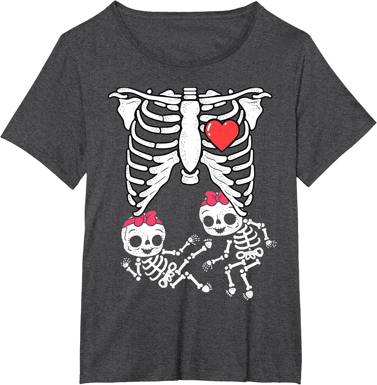 Skeleton Pregnancy Shirt Girl Twins X-Ray Pregnant Halloween T-Shirt - Dark Heather Grey
