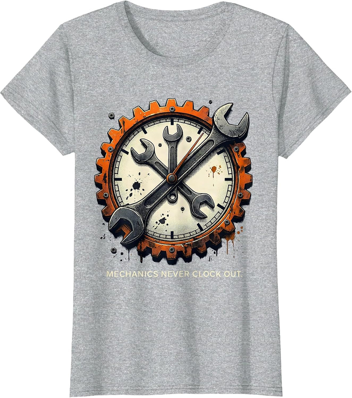 Mechanics Never Clock Out Wrench Design T-Shirt - Heather Grey