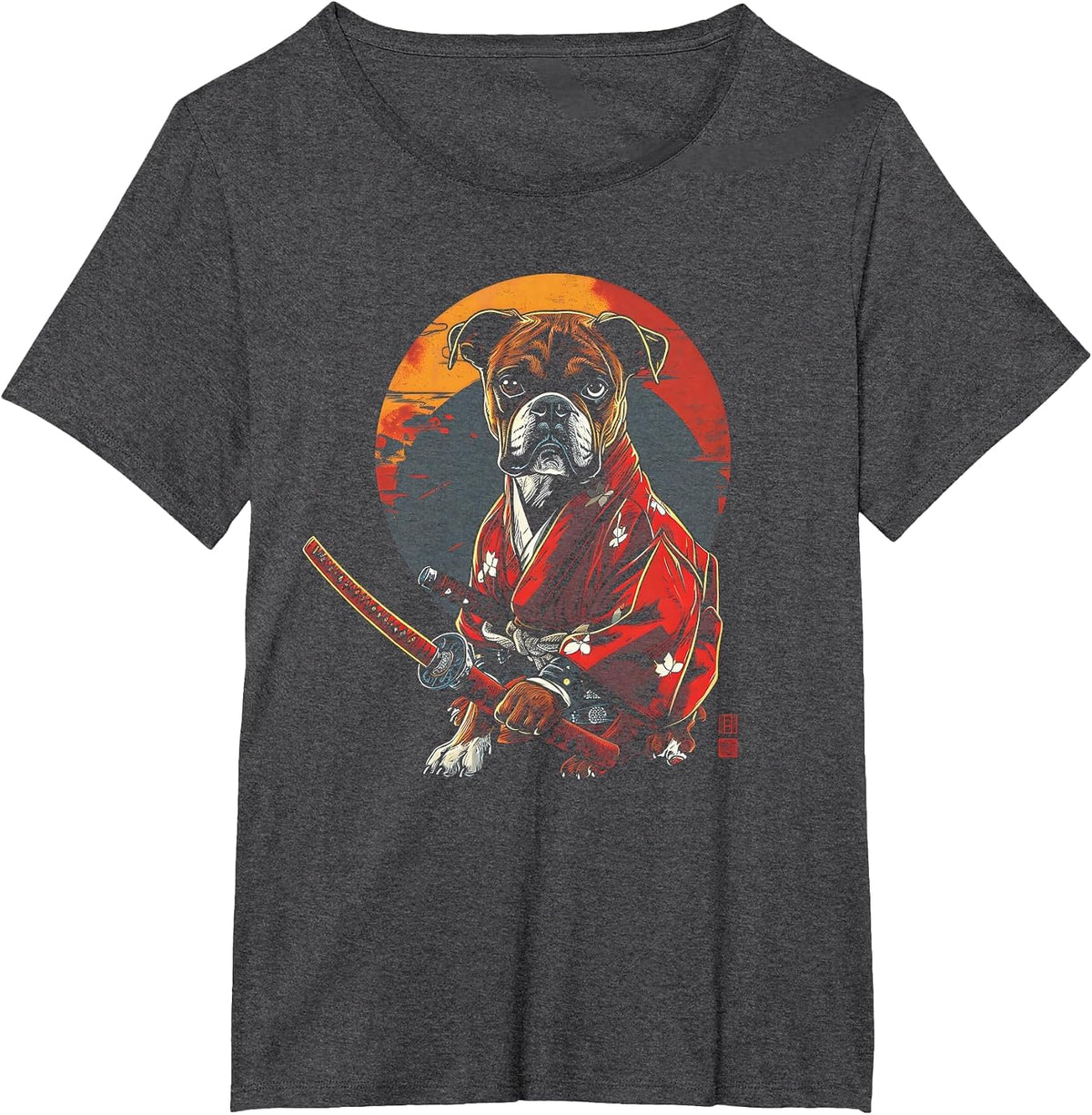 Boxer Dog Dad Cute Japanese Anime Stuff Samurai Dog Ninja T-Shirt - Dark Heather Grey