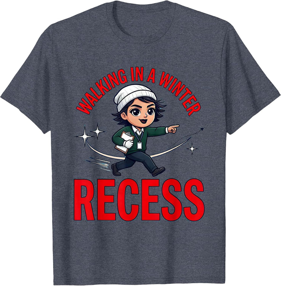 Walking in a Winter Recess Funny School Staff Christmas T-Shirt - Heather Blue