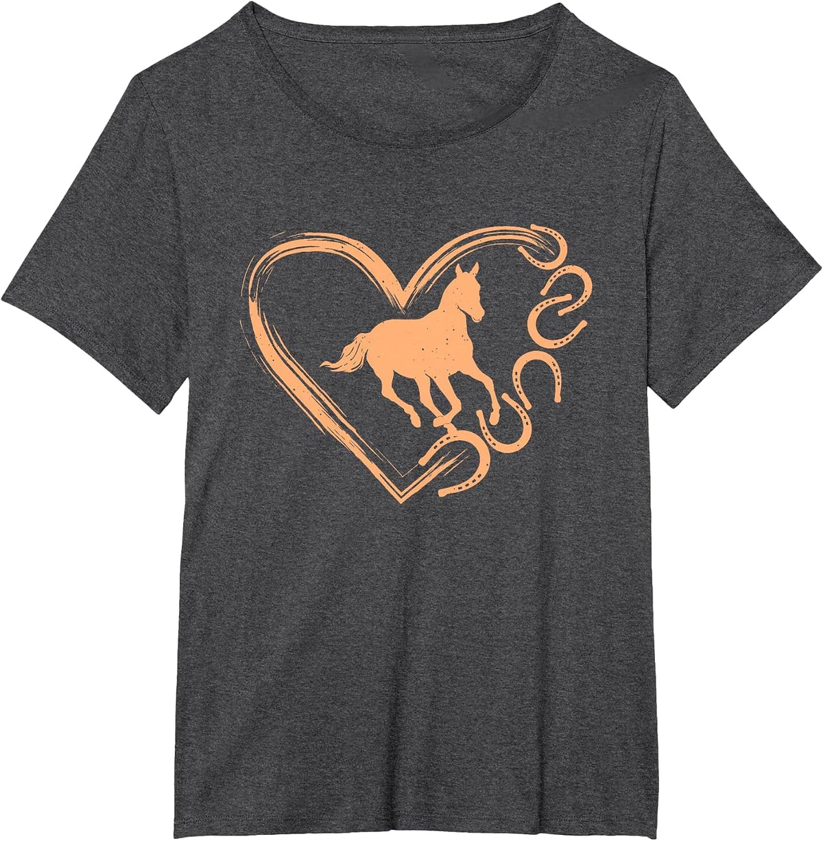 Horseshoe Heart Shaped Design - Horse Lovers Riding T-Shirt - Dark Heather Grey