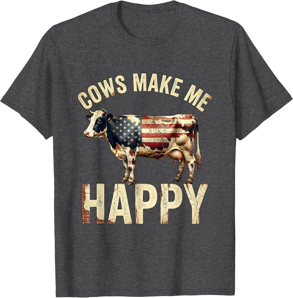 Cows Make Me Happy Cute Cow Lover Design T-Shirt - Dark Heather Grey