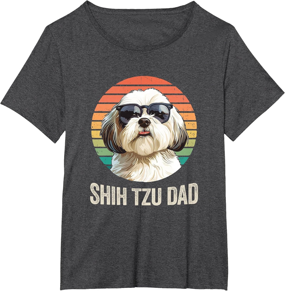 Vintage Shih Tzu Dad Fathers Day for Dog Lover Funny T-Shirt - Dark Heather Grey