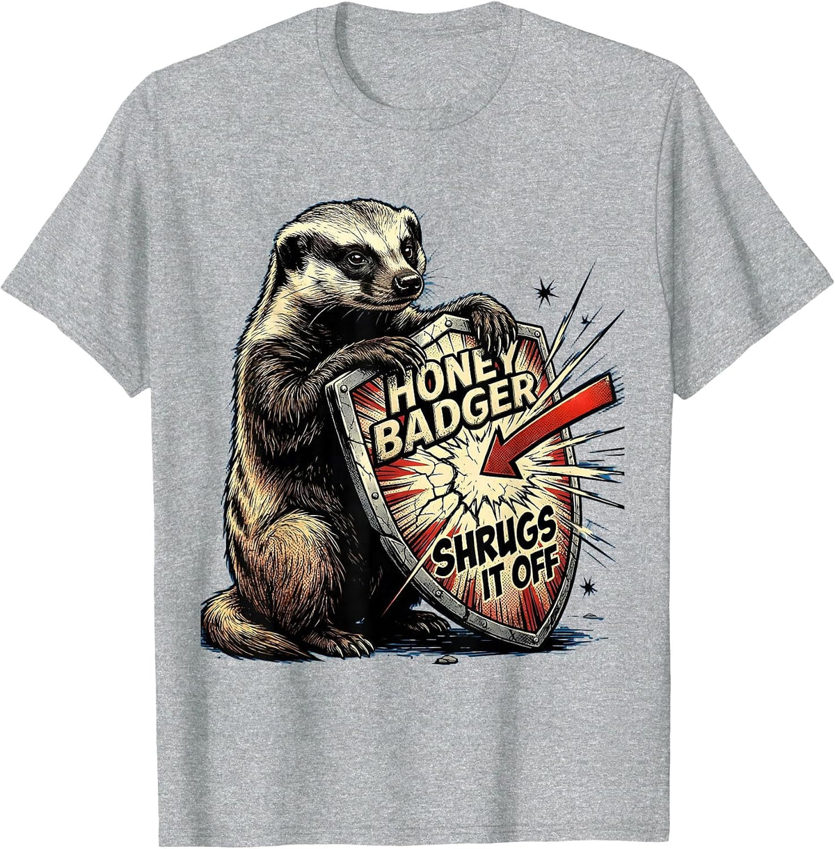 Men's Honey Badger Shrugs It Off Comic Book Animal Lover Humor T-Shirt - Heather Grey
